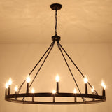 12-Light Black Wagon Wheel Chandelier for Dining Room Farmhouse Pendant Light Fixtures Outdoor for Rustic High Ceilings Round Chandeliers for Living Room Entryway Foyer Kitchen Island,38",E12