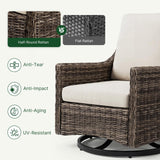 Varmoza Outdoor Swivel Rocker Patio Chair with Premium Cushion, High Back Wicker Patio Swing Glider for Deck, Porch, Patio and Poolside (Beige, 3 Pcs - Swivel Glider & Side Table)