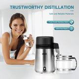 4L Brushed Stainless Steel Countertop Distiller Machine, Home Distilled Water Maker with Glass Pot, Purifier to Make Clean Water CO-Z