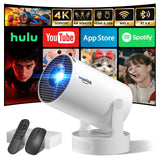 [Built-in Apps & 2026 Upgraded] Mini Projector with WiFi 6 and Bluetooth 5.4 Support 4K 1080P Auto Keystone 180° Rotatable Projector Portable Compatibile with HDMI/TV Stick/Memory Stick/Laptop, White