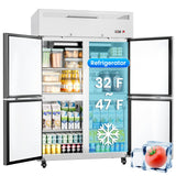 Ferueo Commercial Refrigerator 48" W 4 Door Stainless Steel Reach-in Solid Door Upright Fridge Fan Cooling 36 Cu.ft Refrigerators 32-47°F