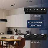 LUXRITE 3-Head Regressed Trimless Gimbal LED Recessed Spotlight, 360°+15° Swivel Rotation, 5CCT 2700K-5000K, CRI90, 45W, 3000 Lumens, 60° Beam, Rectangle Black, Dual Dimmable, IC & Wet Rated (4 Pack)