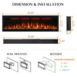 60 inch Smart Linear Electric Fireplace, Recessed and Wall Mounted Fireplace Inserts with Remote Control, Adjustable Flame Color, Lights, Temperature, Overheating Protection& Timer, 750W/1500W, Black