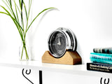 Tabic Prestige Tide Clock in Chrome on an English Oak Mantel/Display Mount - Handmade Nautical Timepiece for Coastal Ambiance - Perfect Wall Decor
