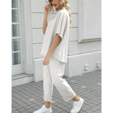SeeLuNa Women's Two Piece Outfits 3/4 Batwing Sleeve Capelet Crew Neck Pullover Top Wide Leg Pants Lounge Set(Light Gray,S)