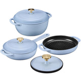 Best Choice Products Non-Stick Pot & Pan Cookware Set, Cast Iron, 2Qt Skillet W/Lid, 10" Grill Or Griddle Pan W/Press, 6Qt Enameled Dutch Oven