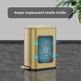 KSSKSS 2.6 Gallon Slim Bathroom Trash Can with Soft Close Foot Pedal, 10L Stainless Steel Garbage Can with Removable Liner Bucket, for Narrow Spaces, Bedroom, Gold