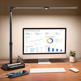 SIBRILLE LED Desk Lamp, Ultra Wide Computer Light, Dimmable Desk Light with USB Fast Charger, Adjustable Foldable Eye Caring Office Desk Lamp for Monitor Work Gaming Home Study