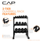 CAP 280 LB, 550 LB, 1200 LB Dumbbell Set with Horizontal 2-3 Tier Rack