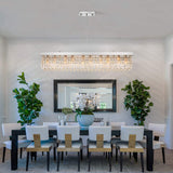 7PM Rectangle K9 Crystal Chandelier Modern Rectangular Pendant Light Fixture for Dining Room Kitchen Island Chrome L47 x W10 x H10