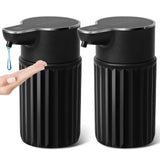 RYTOXILO Automatic Soap Dispenser Touchless, 2 Pack Black Auto Soap Dispensers for Bathroom and Kitchen, 12 Fl Oz Ribbed Plastic Electric Hands Free Dish Liquid Dispenser Wall Mount
