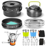 16pcs Camping Cookware Set with Folding Camping Stove, Non-Stick Lightweight Pot Pan Kettle Set with Stainless Steel Cups Odoland