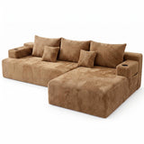 96.8" Boneless Couch Cloud Modular Sectional Sofa with L Shaped Chaise, Modern Comfy Corduroy Upholstered Deep Seat Couches Lounge with 5 Pillows for Living Room Bedroom(Brown, Right Facing Chaise)