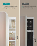 SONGMICS Jewelry Organizer, LED Jewelry Cabinet Wall/Door Mounted, Lockable Rounded Wide Mirror with Storage, Interior Mirror, 3.9 x 16.5 x 42.5 Inches, White Surface with Greige Lining