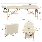 Yaheetech Massage Table Portable Lash Beds Spa Bed Massage Couch Foldable Spa Tables Adjustable 2 Fold with Non-Woven Bag 28 inch, Cream