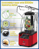 CRANDDI Quiet Commercial Blender with Soundproof Shield, 2200 Watt Professional Blenders for Kitchen, Red