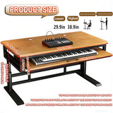 Height Adjustable Music Studio Desk with Keyboard Tray – Standing Computer Workstation with Cable Management, MIDI Shelf & Metal Legs for Recording, Production, Home Office(Light Walnut+Black,70in)