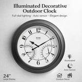 Pytha Sight 24 Inch Outdoor Clocks Waterproof, Large Easy-to-Read Illuminated Outdoor Wall Clock with Smart Light Sensor, Silent Large Outdoor Clock for Patio, Pool,Porch,Garden,Backyard