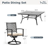 PHI VILLA 9 Pcs Outdoor Dining Set, 57.5" Metal Table & Swivel Chairs