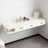 Quvex Modern Wood Floating Makeup Vanity Desk with 3 Drawers, Reversible Wall Mounted Dressing Table for Left or Right Corner, Space Saving Vanity Shelf for Apartments, Bedrooms, 55.1"/140cm, White