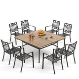 PHI VILLA 9 Pcs Outdoor Dining Set& 57.5" Wood-Like Table