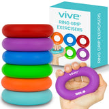Vive Hand Strengthener Grip Ring (6 Pack) - Forearm Ring Hand Exercisers - Silicone Squeezer Gripper for Muscle Strengthening Training Tool - Arthritis Finger Physical Therapy PT Kit Trainer Vive