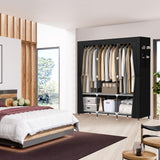 LOKEME Wardrobe Closet,Portable Closet for Bedroom Steel Pipe Diameter 19mm Strong and Sturdy Black Portable Closets for Hanging Clothes with 3 Hanging rods, 6 Storage Shelves and Side Pockets