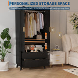 Garvee 71" Armoire Wardrobe Closet, Modern Wooden Bedroom Armoire with 2 Drawers & 2 Doors and Adjustable Shelves，Clothing Storage Cabinet with Aluminum Hanging Rod, Locker