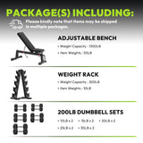 HANDBODE Adjustable Weight Bench for Full Body Workout, 1300 lb Weight Capacity Bench Press Bench of Home Gym Strength Training, Incline Upright Flat Utility Workout Bench with 200 lb Dumbbell Set