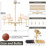 Alynzee Gold Chandeliers for Dining Room, 6-Light Modern Chandelier Light Fixture Over Table, with White Fabric Shade, 34" Large Transitional Kitchen Pendant Lights for Living Room Bedroom Foyer
