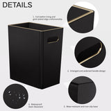 Office Wastebasket with Gold-Tone Edging Decoration for Bathroom,Pu Leather Waste Bins for Toilet Bedroom Living Room