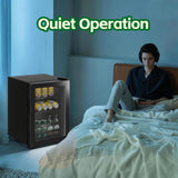 WANAI Small Beverage Refrigerator Cooler 1.3 Cu.Ft, 45 Can Black Mini Small Fridge with Glass Door Adjustable Shelves for Soda Beer Wine, Suitable for Bedroom Bar Office