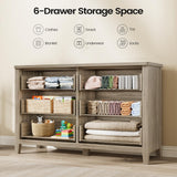 PIXOURA Rattan 6 Drawer Dresser for Bedroom, 48'' Wide Chest of Drawers with Metal Handles, Boho Dresser TV Stand, Wood Closet Dresser for Living Room, Hallway, Grey Oak