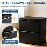 SAWJEC 2 Drawer File Cabinet with Lock, Black Metal Lateral Filing Cabinet
