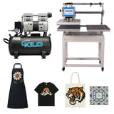 16x24 Dual Atuo Heat Press Machine and Oil Free Air Compressor Set, 5 Gallon 2.1 CFM @ 116PSI Pressure 800W (1.1 HP) 65db Ultra Quiet,for T-Shirt Pressing Machine