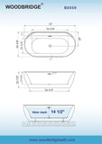 WOODBRIDGE 72" Acrylic Freestanding Bathtub Contemporary Soaking White Tub with Brushed Gold Overflow and Drain,B0059-BG