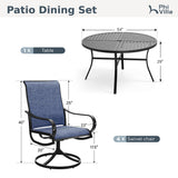 PHI VILLA Patio Dining Set for 6, 54'' Round Table & Swivel Chairs, Blue