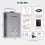 Tankless Water Heater, Camplux 1.58 GPM Propane Portable Water Heater With Pump Kit, Gray, BW158GP60