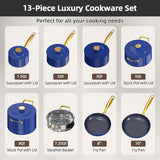 Nuwave Lux LE 13Pc Ceramic Cookware Set with Elegant Gold Handle, PFAS Free