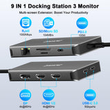Laptop Docking Station 3 Monitors, USB C Dock 4K@60Hz with 2 HDMI,DP