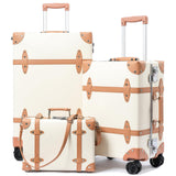 universal trotter Vintage PU Leather Luggage Set, Retro Trunk Suitcase with Wide Aluminum Frame, TSA Key Locks and Smooth 360° Spinner Wheels (Natural Tan Trim,12"+20"+26")