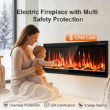 72” Smart Electric Fireplace with Voice Control, Realistic Flame, Crackling Sound, Wall Mounted or Recessed Fireplace Insert, App/Remote Control, Logs & Crystals Included for Living Room, Bedroom