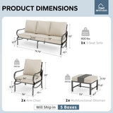 MFSTUDIO 5 Piece Metal Patio Furniture Set with Beige Cushion