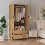 Garvee 71" Armoire Wardrobe Closet, Modern Wooden Bedroom Armoire with 2 Drawers & 2 Doors and Adjustable Shelves，Clothing Storage Cabinet with Aluminum Hanging Rod, Locker