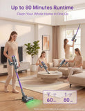OXVAC Cordless Vacuum Cleaner, 60KPa 650W Stick Vacuum with 80Mins Runtime, Smart AUTO Mode, Anti-Tangle Brush, Self-Standing Vacuum Cleaner for Home, Pet Hair, Carpet & Hardwood Floor, Purple