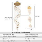 BESTWEST 23-Lights Wave Chandelier for High Ceilings, Dimmable Foyer Chandelier for High Ceiling, Large Pendant Light Fixture for Staircase Entryway Living Room, 3 Color Temperatures (Gold, 23-Light)