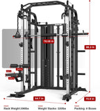 DONOW Smith Machine with Weight Stacks, Multi Function Home Gym System Training Power Cage Squat Rack Dual Cable Crossover Machine All in One