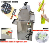 IntXanth 1100W Electric Sugarcane Juicer Machine, 660Lb/H High Output, 3 Stainless Steel Rollers, 2.4" Large Inlet, On Wheels for Home & Commercial Use (with 2 sugarcane Peelers)