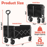 Wagons Carts Foldable, 360 Lbs with Adjustable Handle, Black Lightweight Portable, Collapsible Wagon for Camping, Shopping, Sports