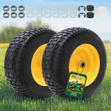 Wiltire 16x6.50-8 Tire and Wheel Assembly (2 Pack), Pre-Installed 3/4" Bushing, 3" Offset Hub, Flat Free Solid Rubber Tire, For Compatible 3/4" Axle Lawn & Garden Equipment (Yellow)